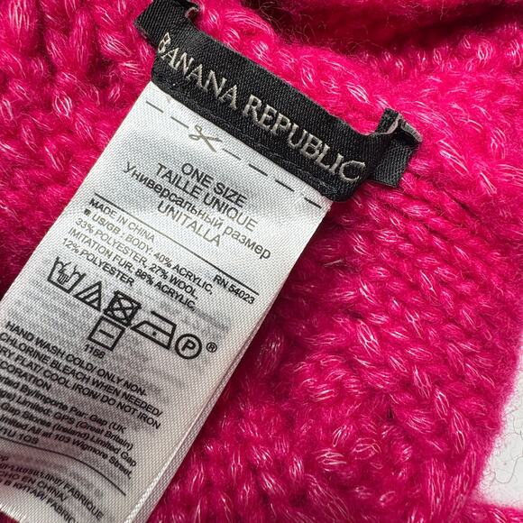 NWOT Banana Republic Infinity Scarf and Beanie Cap Pom Pom Hat Hot Vibrant Pink - Picture 6 of 6